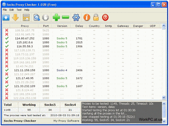 Программа позволяет проверять HTTPS (CONNECT), SOCKS4, SOCKS5 proxy